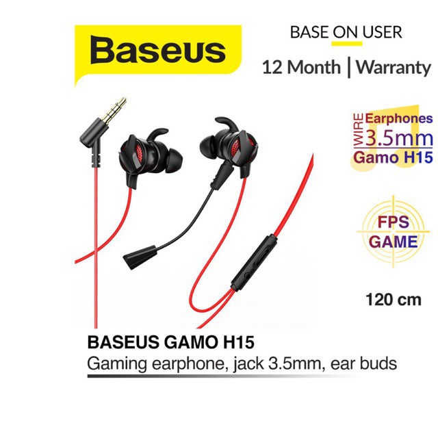Tai nghe gaming có dây Jack 3.5mm Baseus H15 chất liệu TPE siêu bền tích hợp Micro có thể tháo rời dài 1.2M