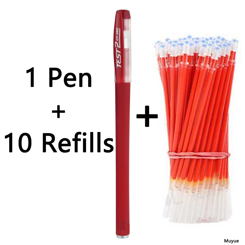 Bộ bút gel + 10 ngòi 0.5mm mực đen thay thế dùng cho văn phòng và trường học