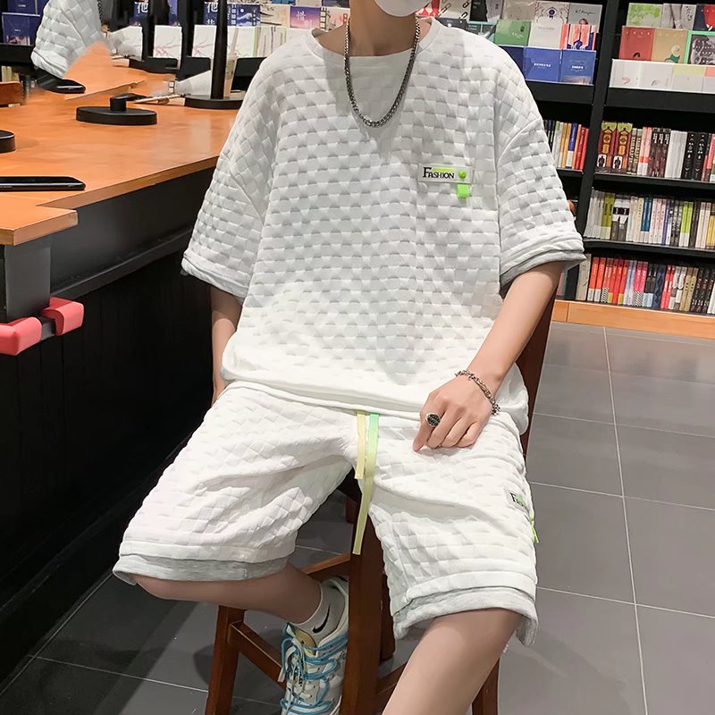 Bộ Nam Quần Áo Thiết Kế Đơn Giản Thời Trang Hàn Quốc Cho Nữ Set Đồ Thể Thao Gồm Áo Thun UnisexTay Ngắn Màu Trơn + Quần Nam