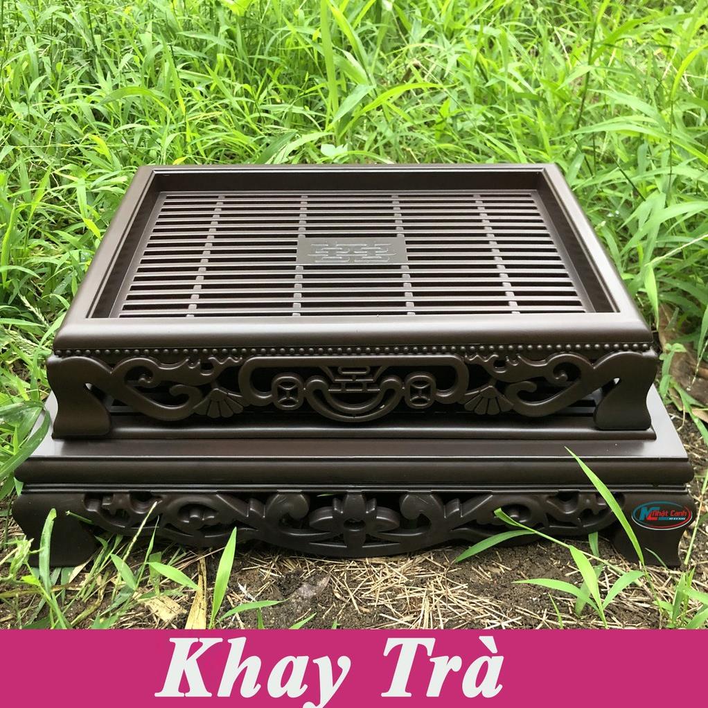 Khay Trà Nhựa Giả Gỗ Có Chân Cao Cấp Song Long