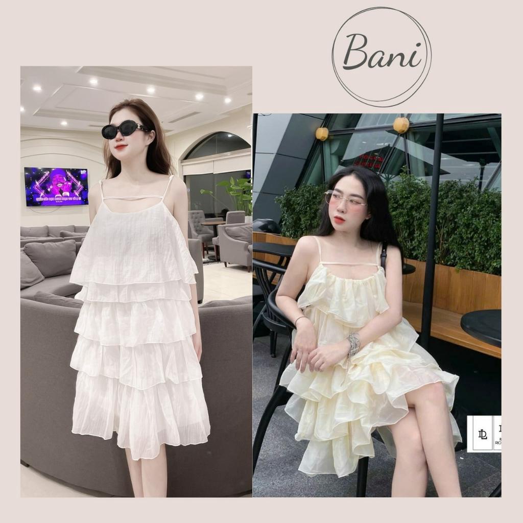Váy tơ nhăn 2 lớp tầng nơ bồng bềnh hàng loại 1 Bani