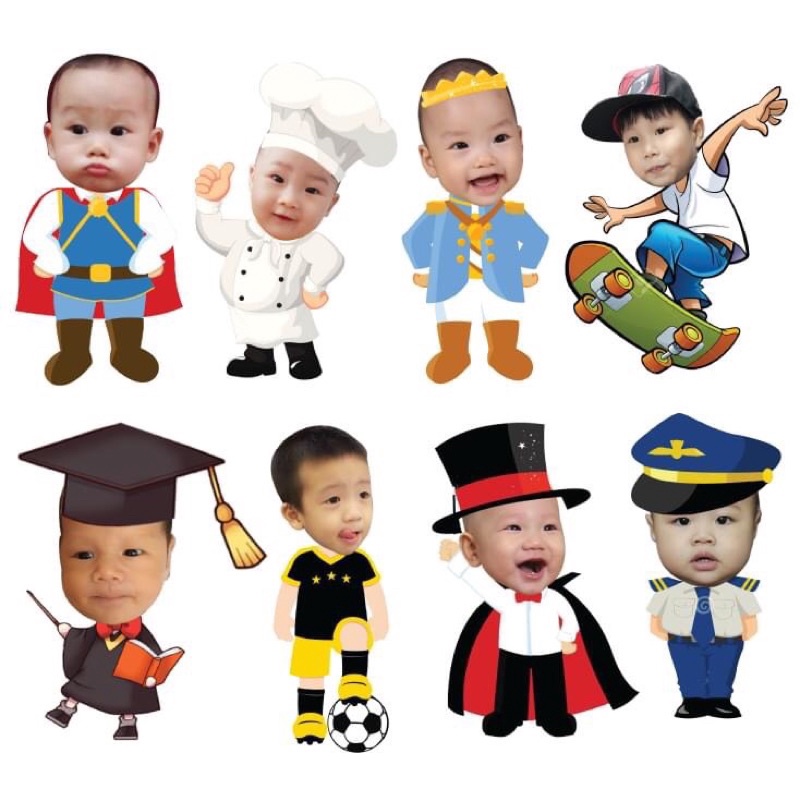 Thiết kế hình Chibi trang trí tiệc sinh nhật, happy birthday, thôi nôi, đầy tháng theo yêu cầu cho bé trai, bé gái TK01