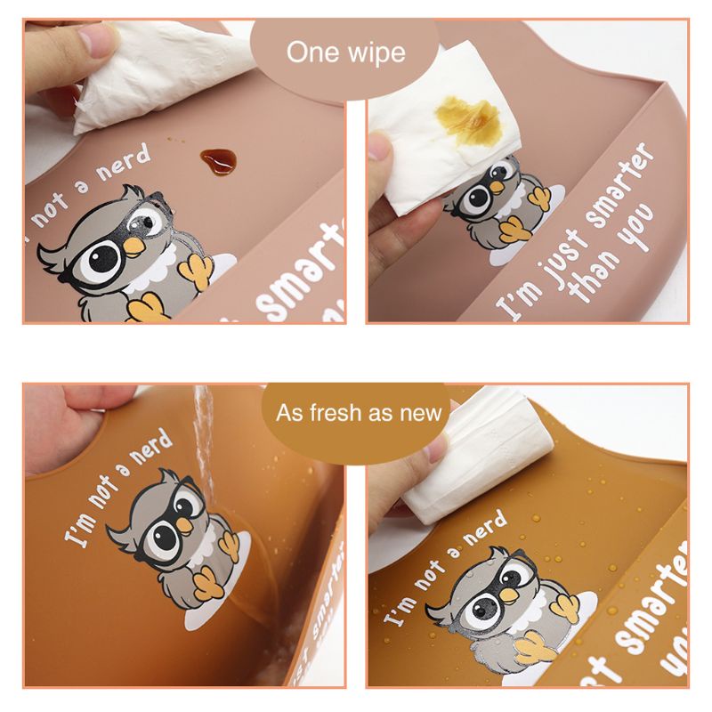 Yếm Ăn Bằng Silicon Chống Nước Họa Tiết Hoạt Hình Có Thể Điều Chỉnh Cho Trẻ Em