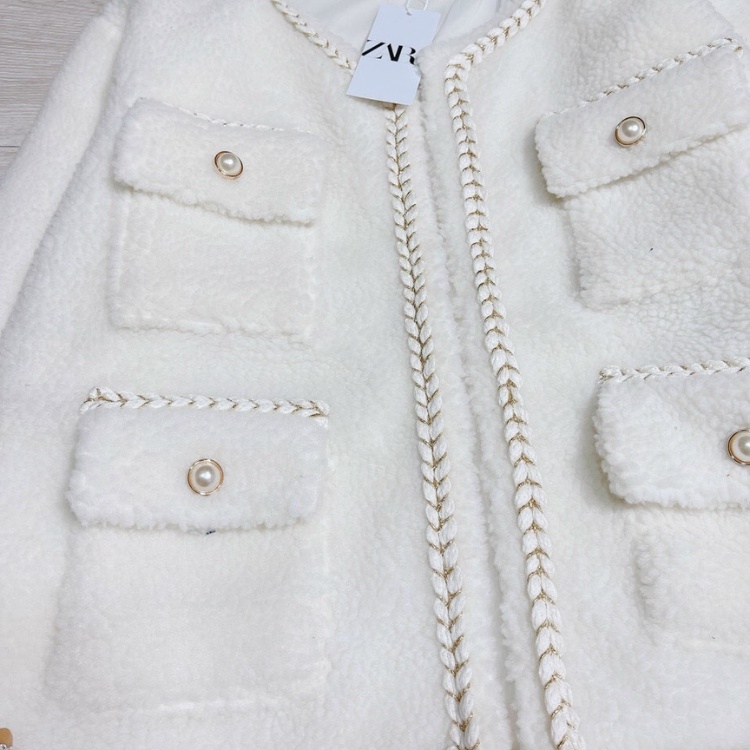 ÁO LÔNG DẠ VIỀN CÚC  DÂY DỆT TRẮNG 4 NẮP TÚI