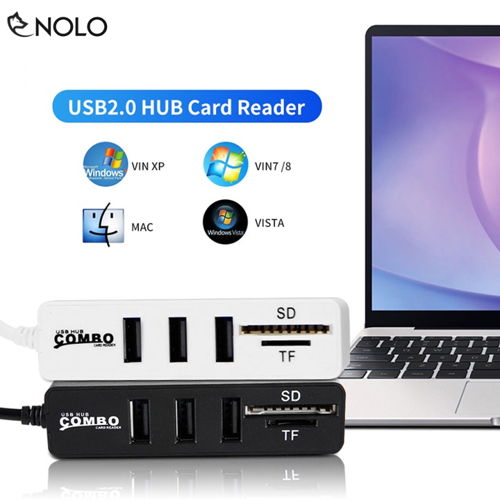 Hub USB 2.0 Đa Cổng Đọc Được USB Thẻ Nhớ SD Microsd Tương Thích Nhiều Hệ Điều Hành Dài Dây 15cm