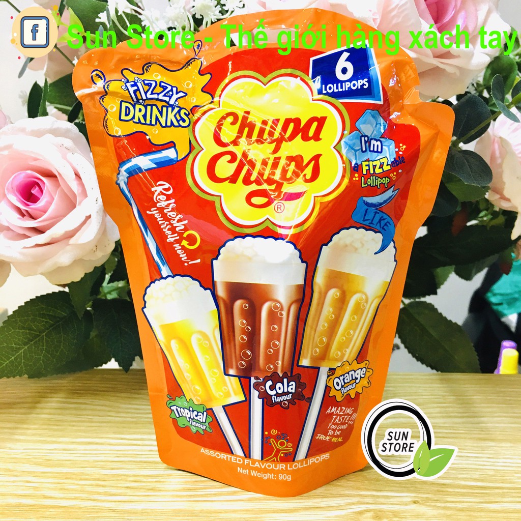 Kẹo Chupa Chups Fizzy Drinks 90g của Úc(Bịch 6 cây)