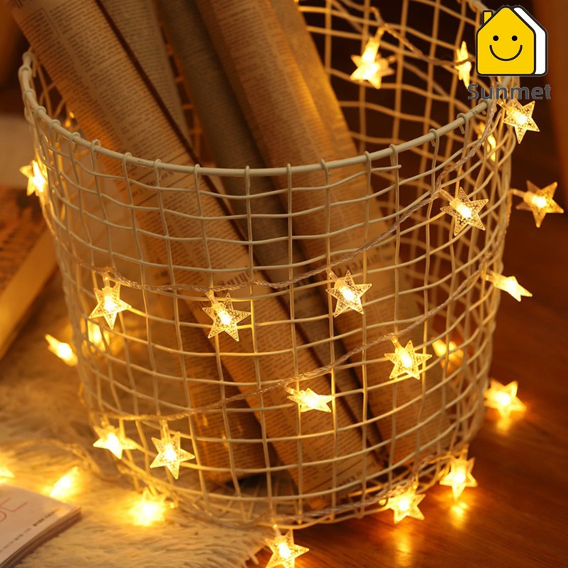 Dây Đèn Led Ngôi Sao Màu Vàng Nắng 1M 3M Không Chớp Nháy Dùng Pin AAr  - Dây Đèn Led Trang Trí noel,  Sunmet