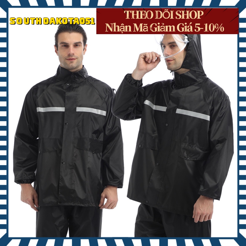 Trang phục đi mưa vải dù chống thấm có dải phản quang cho nam và nữ chạy xe máy