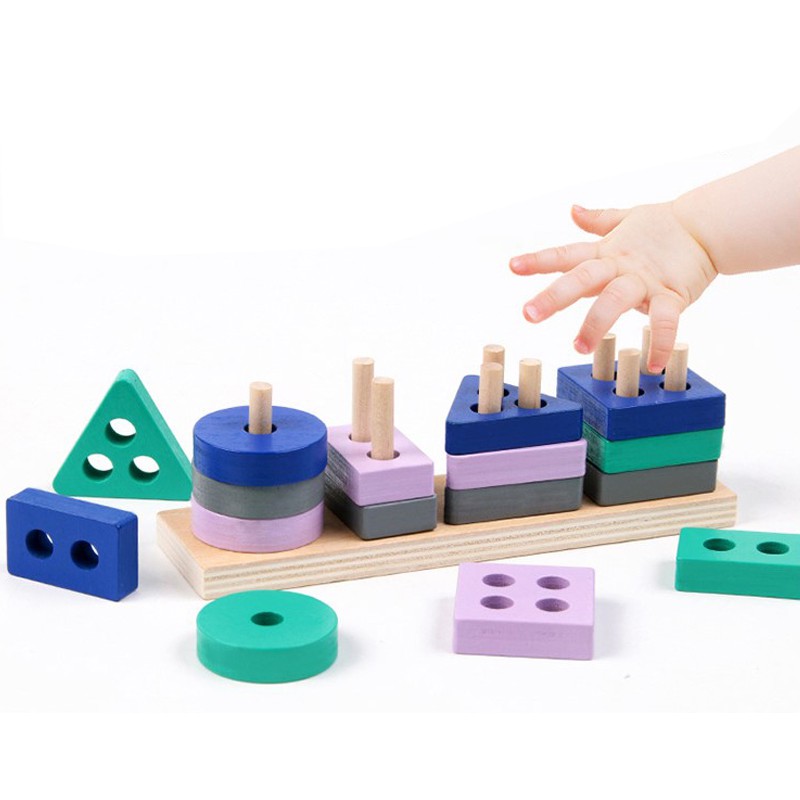 Bộ đồ chơi xếp hình học bằng gỗ giáo cụ Montessori