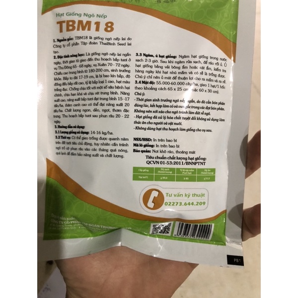 HẠT GIỐNG NGÔ NẾP LAI F1 TBM18 THAIBINHSEED