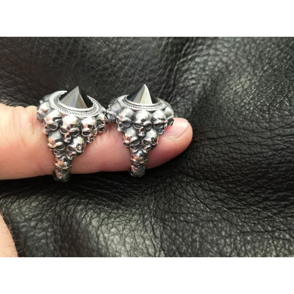 Nhẫn ZANZEA mạ bạc 925 hình đầu lâu đính đá thời trang