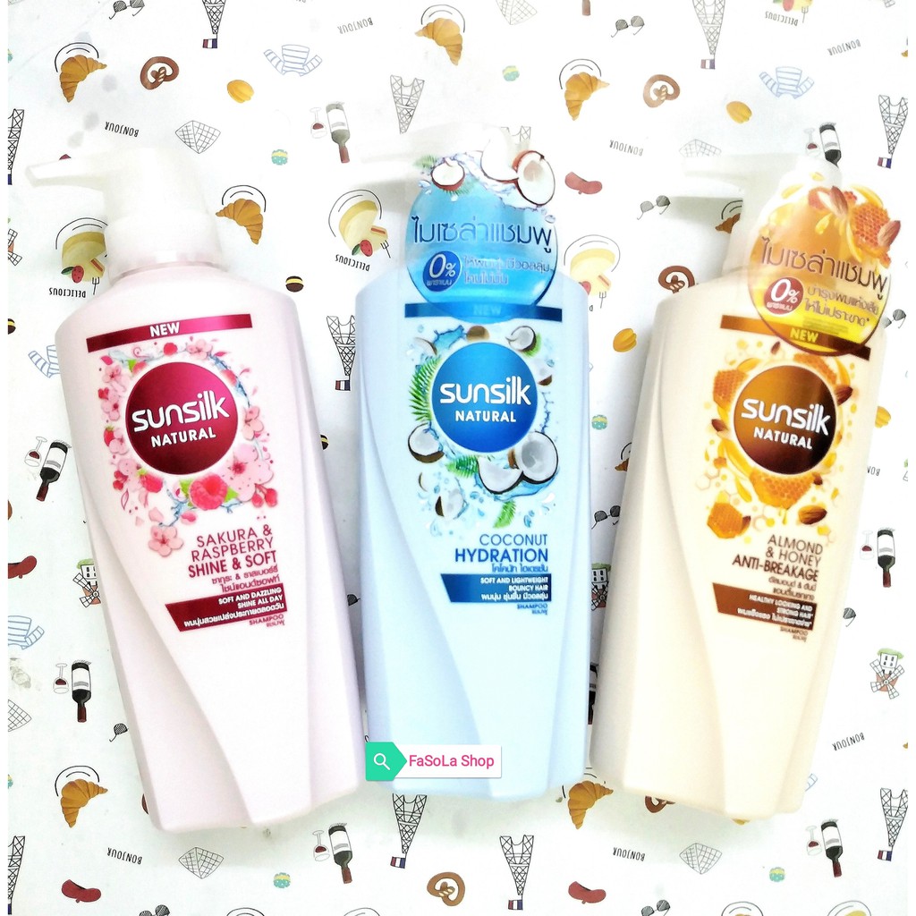 Dầu gội / xả SUNSILK Thái Lan 400ml thảo dược các màu trà xanh chanh dừa hạnh nhân mật ong, hoa anh đào phúc bồn tử