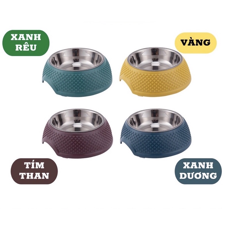 Bát ăn đơn cho chó mèo inox, họa tiết tim cao cấp, đế chống trượt