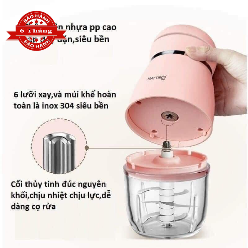 Máy xay đa năng Hattiecs bản nâng cấp 6 lưỡi chính hãng- Máy xay cho bé ăn dặm, máy xay thịt, rau củ quả