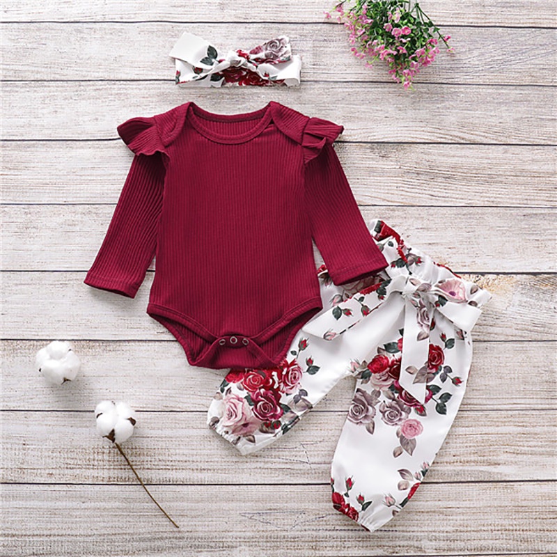 Combo bộ đồ bé gái 0-18 tháng dài tay bodysuit liền thân hoa quần dài set thời trang cho bé trẻ em sơ sinh