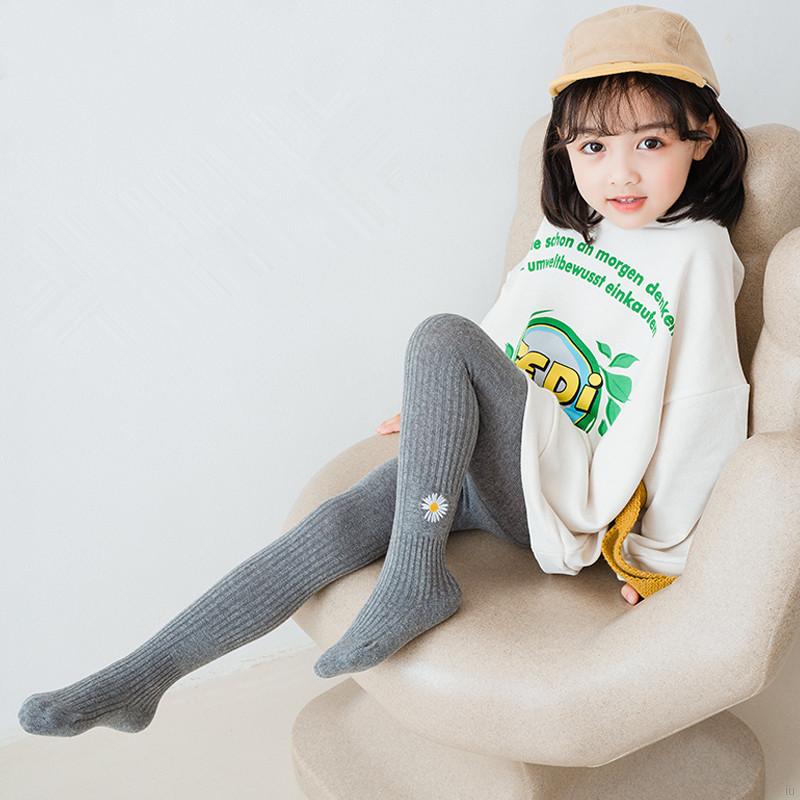 IU Autumn Warm Children Baby Girl Solid Color Embroidered Leggings Kids Casual Elastic Bottoms