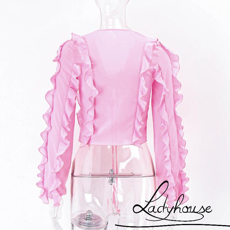 Áo Thun Crop Top Tay Dài Cổ Chữ V Màu Trơn Cà Vạt Trước Size S / M / L Dành Cho Nữ