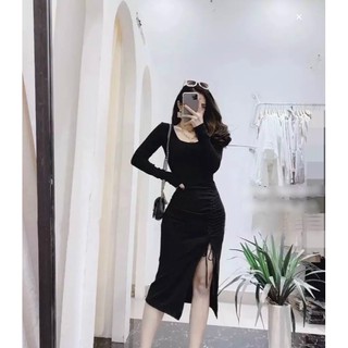 Đầm body tay dài xẻ tà