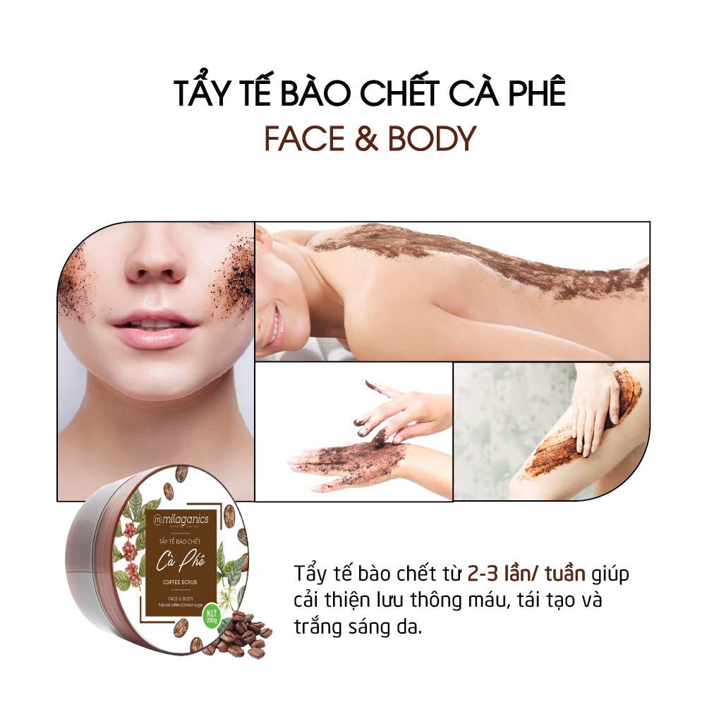 Tẩy Cà Phê Milaganics Robusta Natural Coffee & Brown Sugar Scrub MILAGANICS 280g (Hũ)