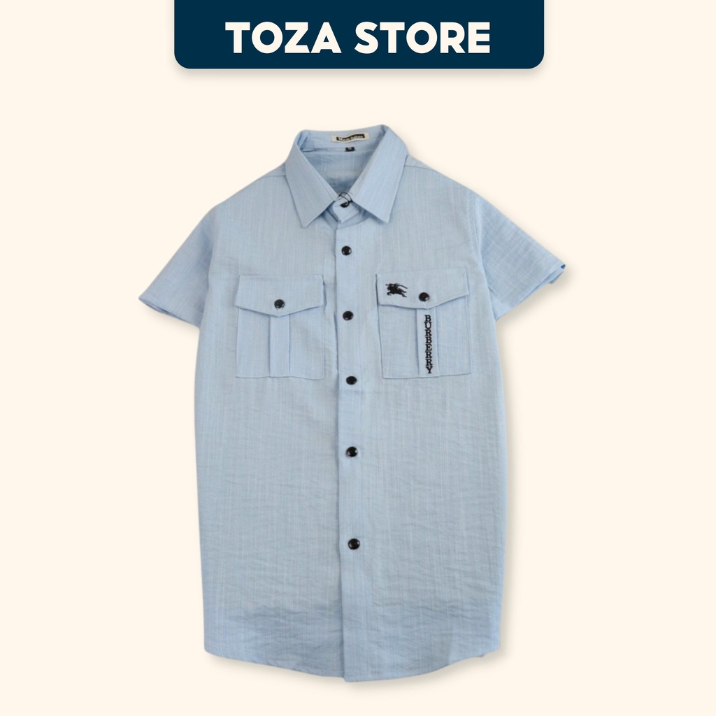 Áo sơ mi nam cộc tay thêu chữ chất liệu đũi thoáng mát TOZA SM02