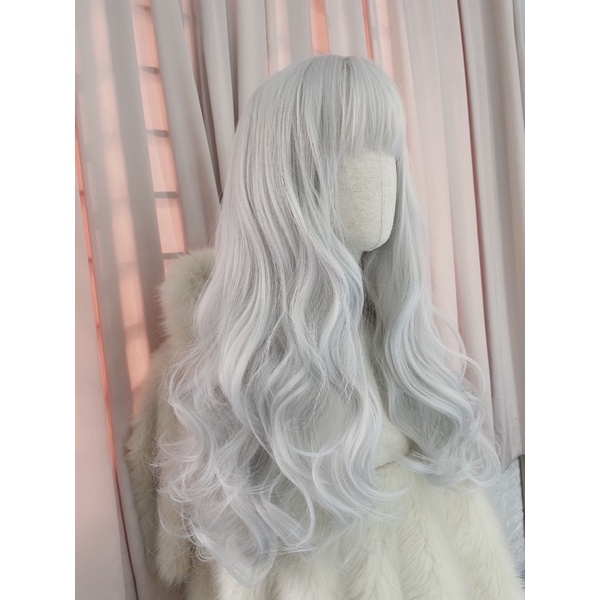 tóc giả xoăn trắng bạch kim cao cấp❤️ freeship 50k❤️ tặng lưới chùm tóc