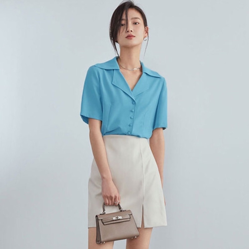 Sơ mi cổ vest tay lỡ công sở