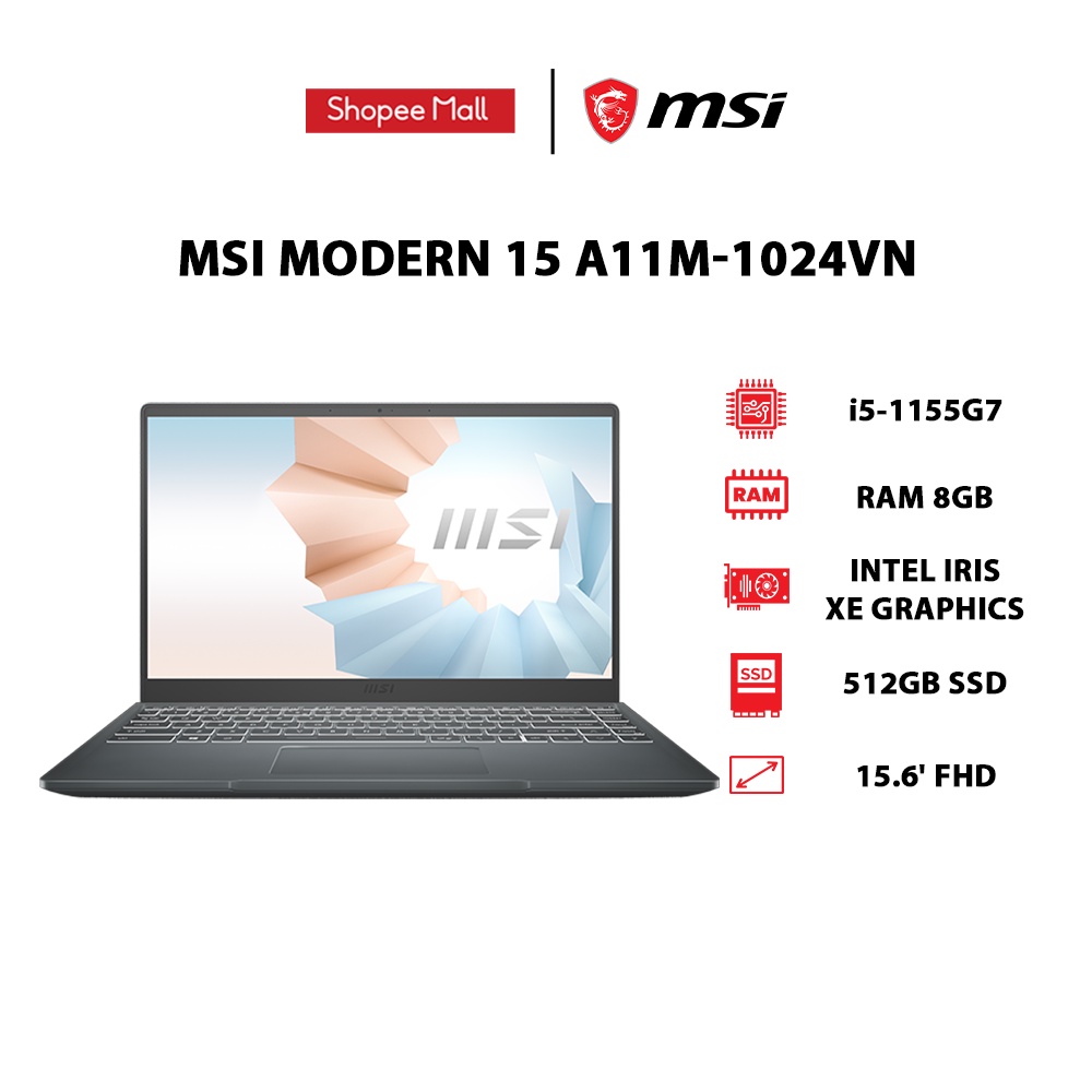 Laptop MSI Modern 15 A11MU-1024VN i5-1155G7 | 8GB | 512GB| 15.6' FHD | Win 10