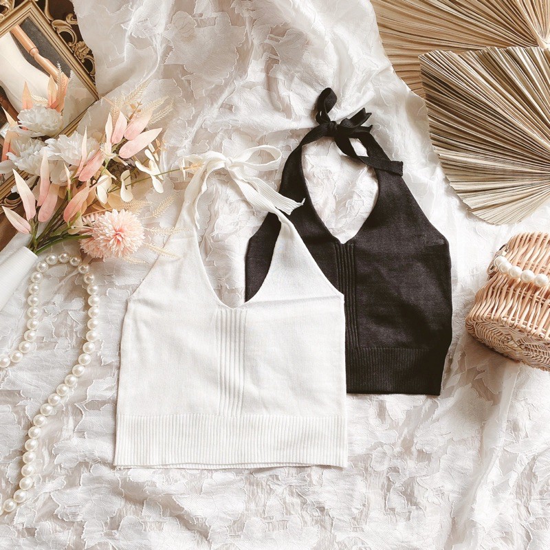 Áo croptop yếm len tăm