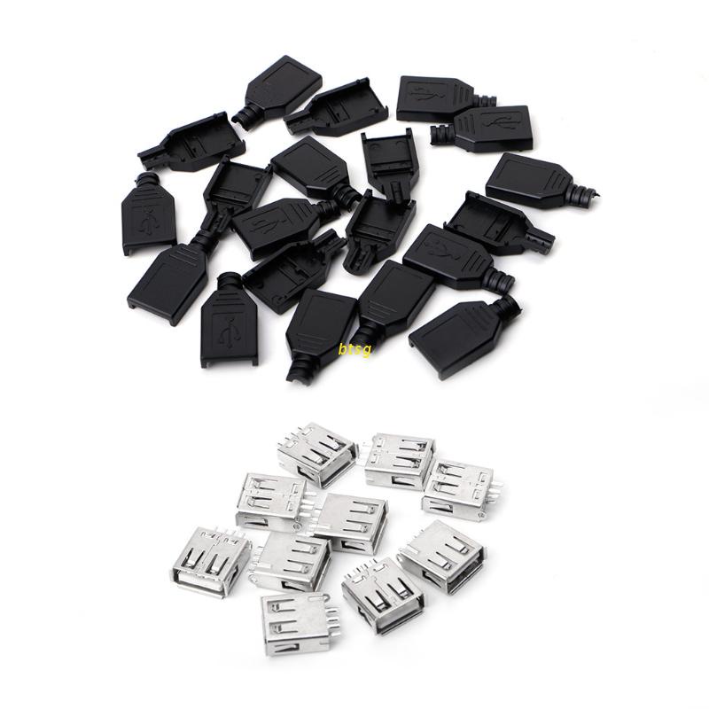 Set 10 Đầu Nối Phích Cắm USB Type A 4 Pin Màu Đen Bằng Nhựa DIY