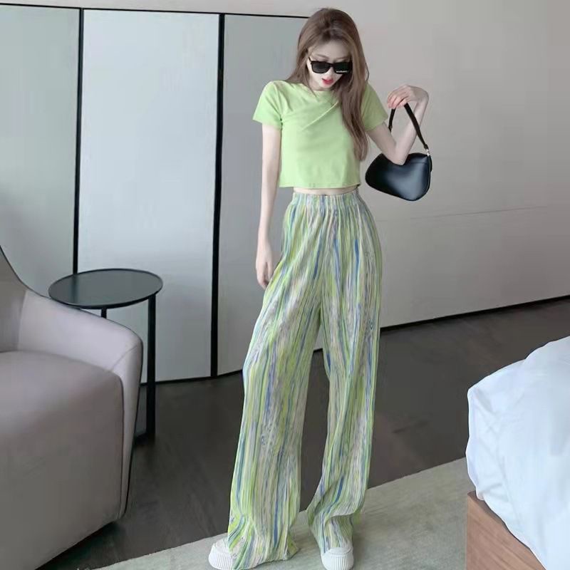 Quần Lụa Dài Ống Rộng Lưng Cao Màu Nhuộm Thời Trang Cho Nữ