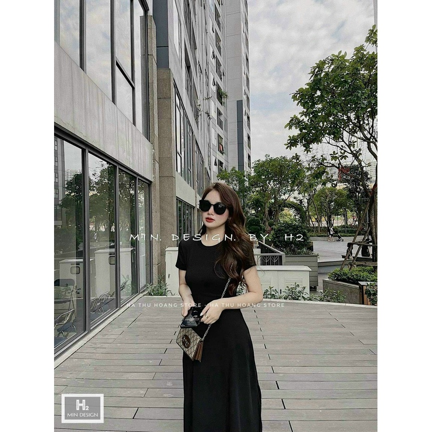Váy đầm nữ dáng ôm dài xẻ tà cổ tròn dễ thương