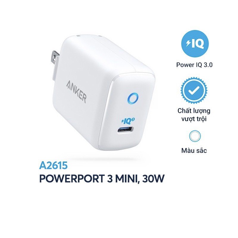 Sạc ANKER PowerPort III mini 1 cổng PIQ 3.0 30W  A2615, Bảo hành 12 tháng - Phụ kiện công nghệ 88