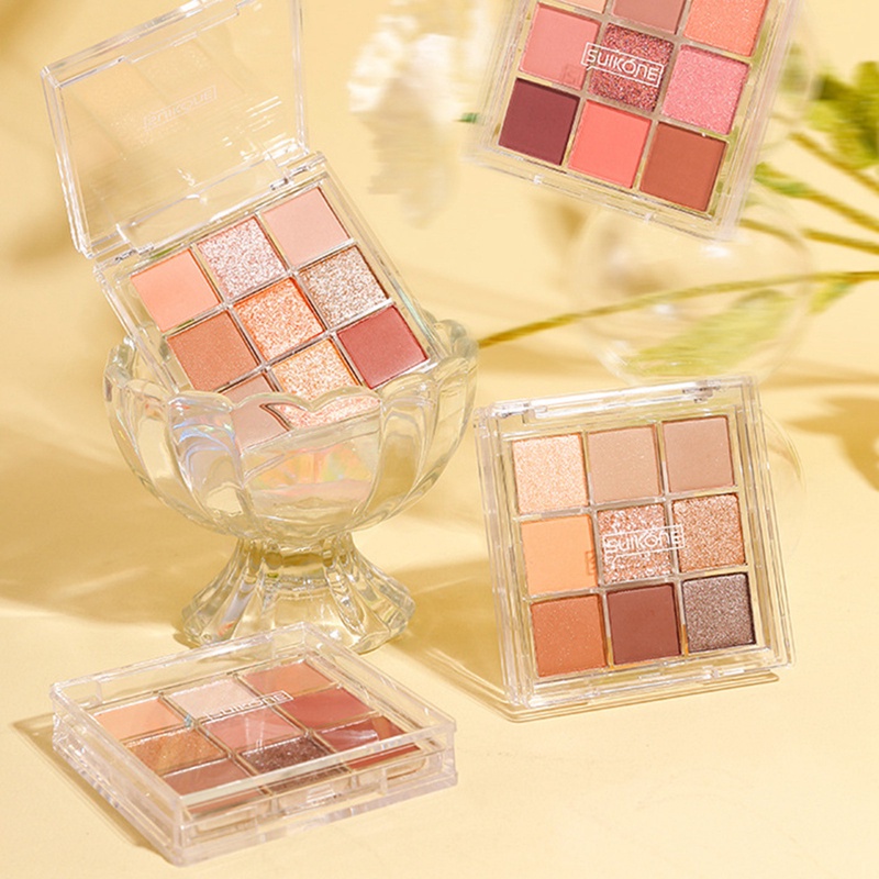[Hàng mới về] Bảng phấn mắt 9 màu sắc hiệu ứng lì/ ánh nhũ chống nước bền màu lâu trôi