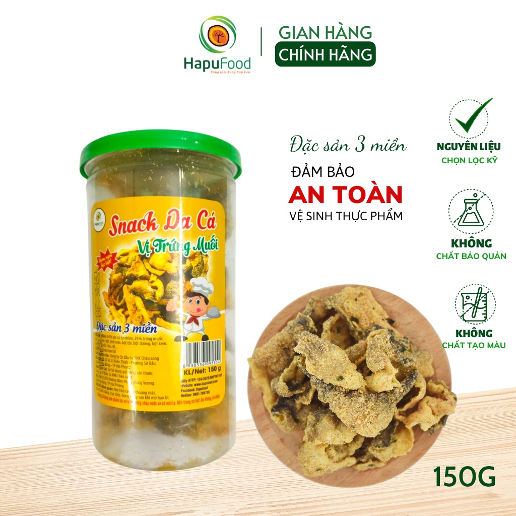 Snack da cá trứng muối HAPUFOOD ăn liền hộp 150gram, da cá chiên giòn