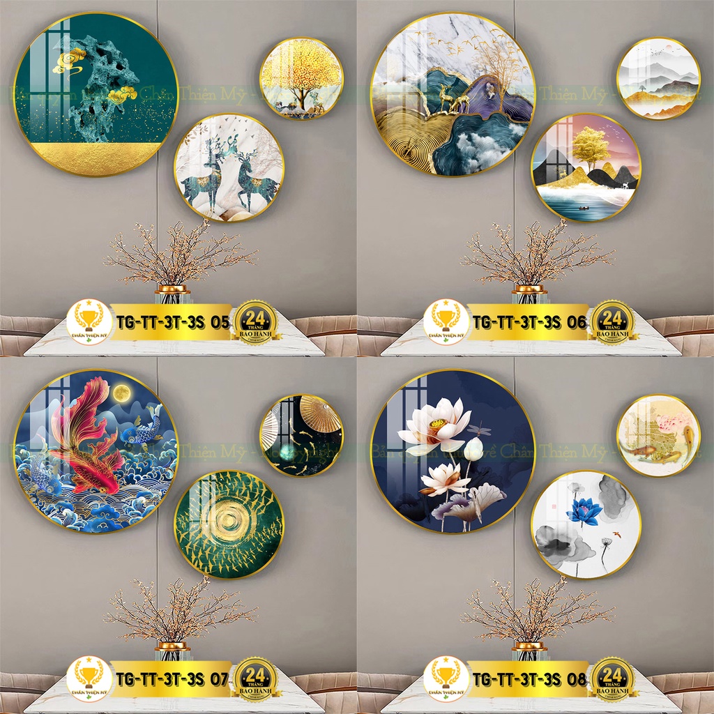 Bộ 3 tranh tròn treo tường tráng gương 3D, 3 kích thước trang trí phòng khách, phòng ngủ với nhiều mẫu hiện đại