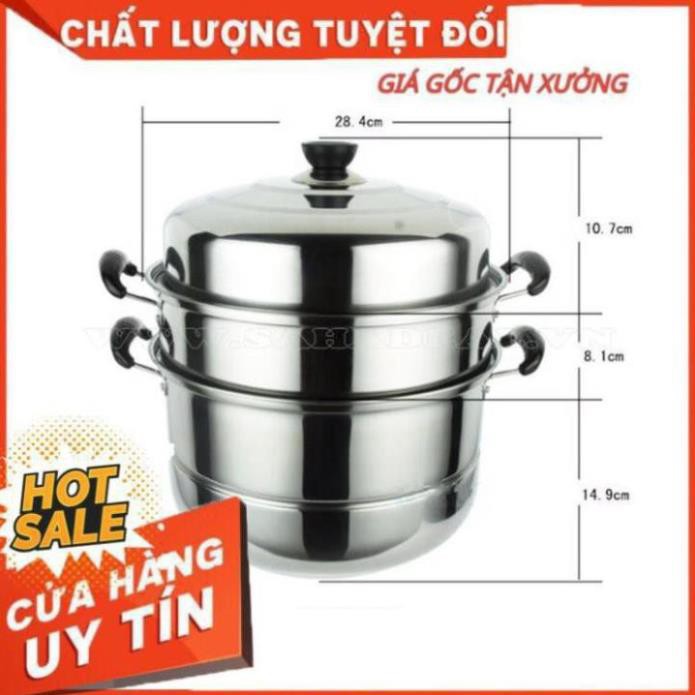 Nồi hấp xửng hấp 3 tầng hấp gà xôi bánh bao chất liệu inox cao cấp size 28cm dùng được bếp từ