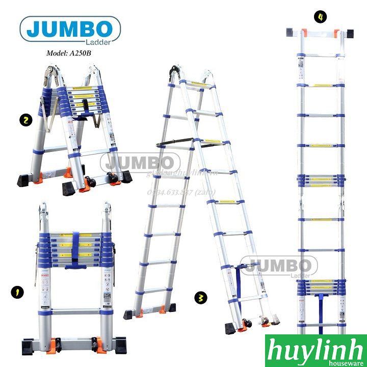 Thang nhôm rút đôi chữ A Jumbo A250B - 5 mét