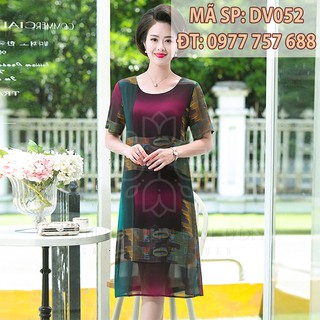 Đầm voan 2 lớp trung niên sang trọng cao cấp U50 u60 DV052