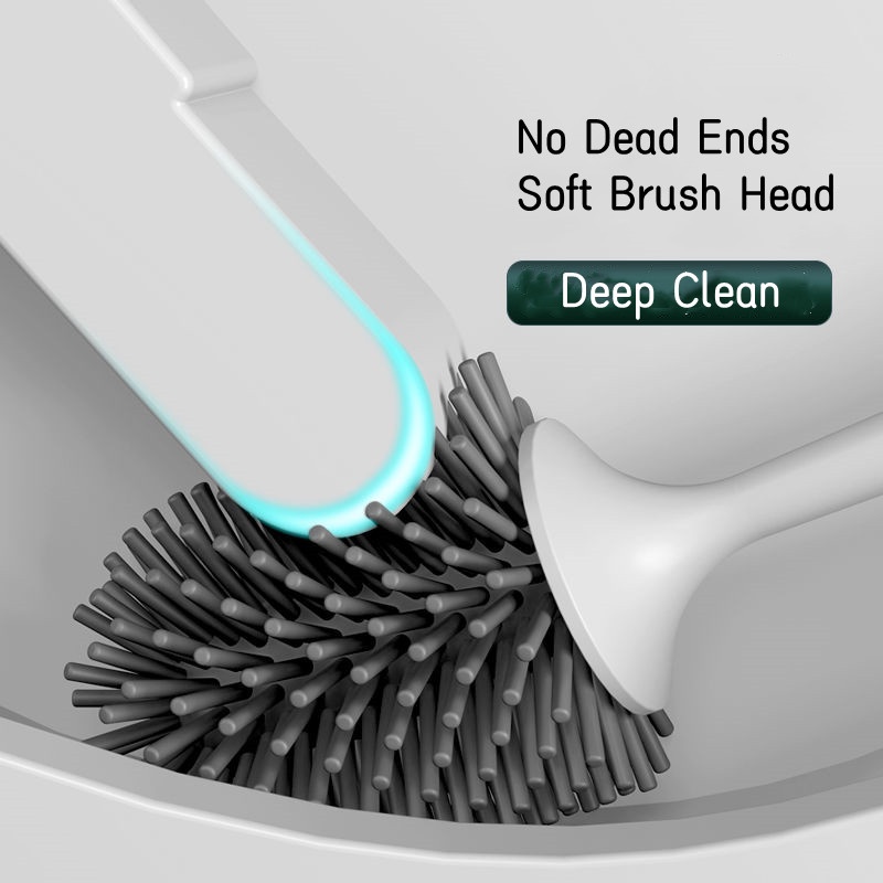 Bộ Bàn Chải Chà Toilet Đầu Tròn Kèm Giá Đỡ Cán Dài Tiện Dụng