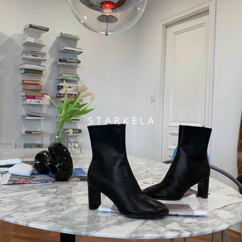 Bốt Kela mũi tròn da mềm khoá cạnh