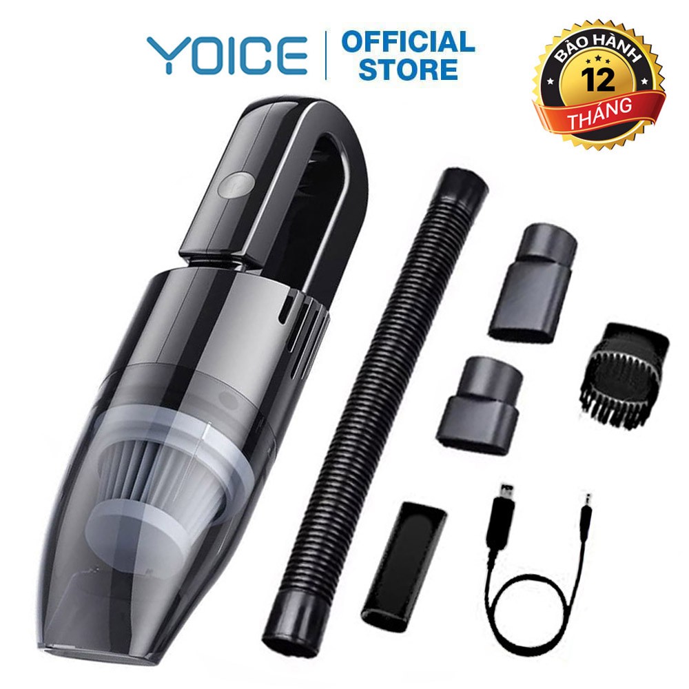 Máy hút bụi không dây cầm tay mini đen YOICE XCQ12C, với công suất lớn 120W hút được nhiều loại bụi kể cả bụi mịn