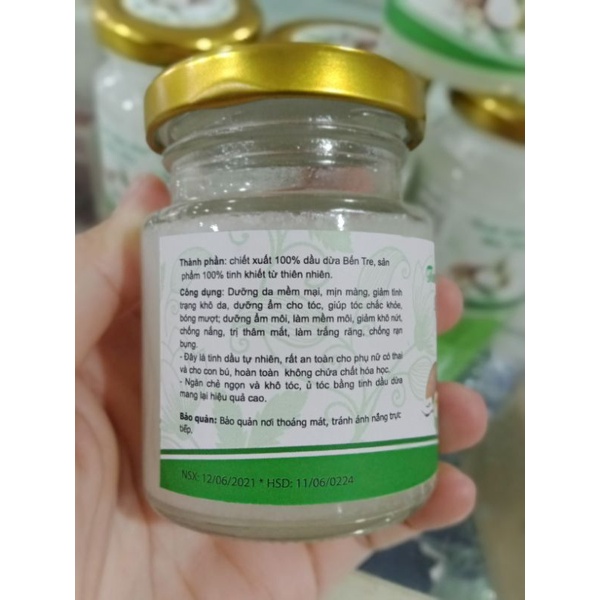 Dầu dừa sáp tinh dầu dừa nguyên chất  Bến Tre hũ thủy tinh 75ml