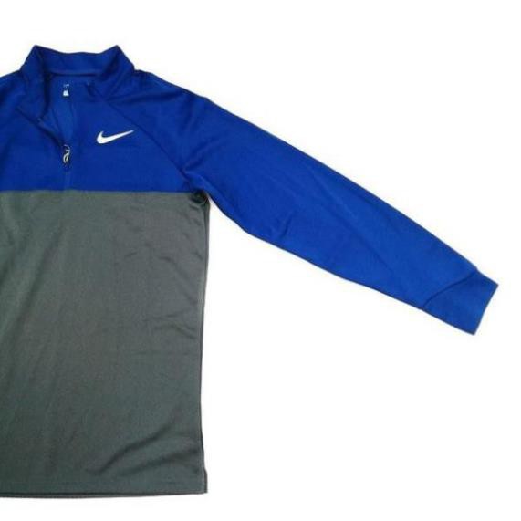 TH9610XAM Áo thun nam chui đầu dài tay xám phối xanh dương Nike - Hàng Mỹ ! xịn ཾ