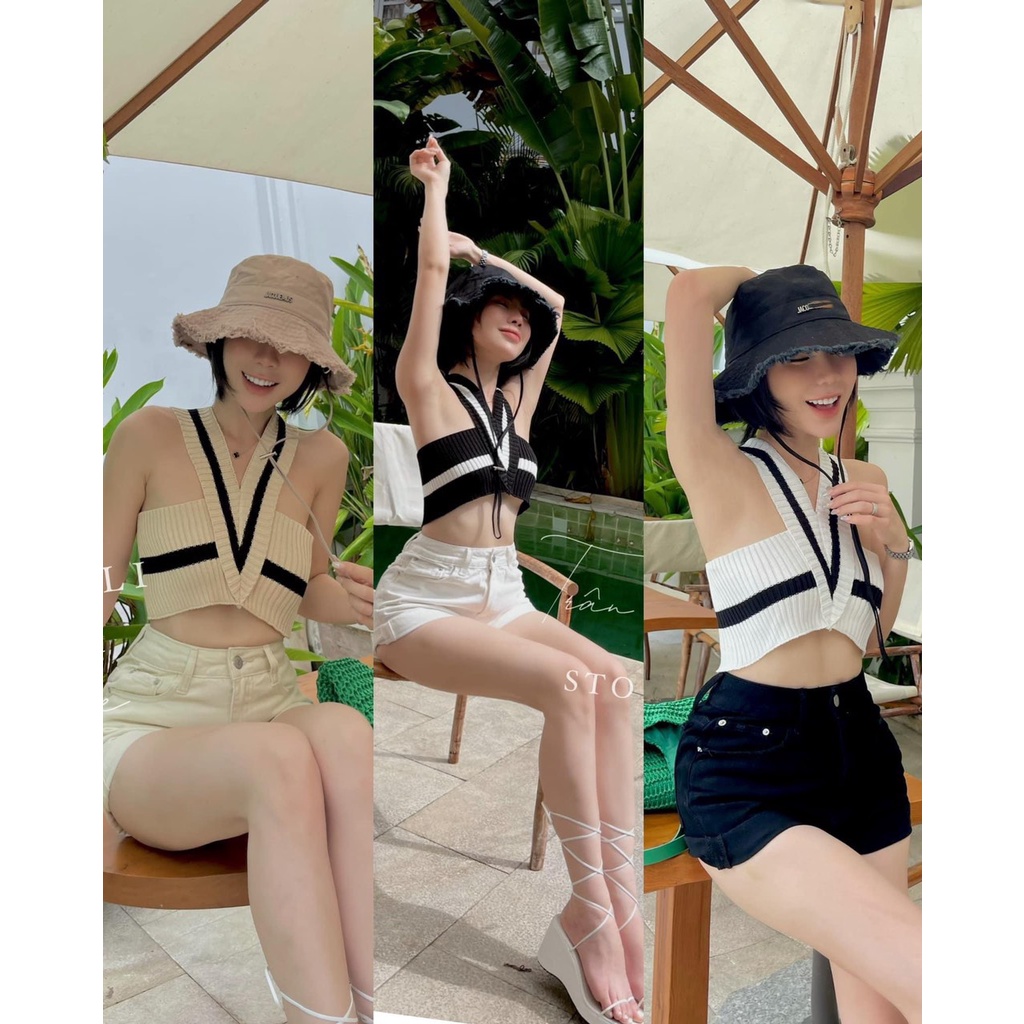Áo Yếm Len Hàng Quảng Châu, Áo Croptop Đan Vạt Sexy