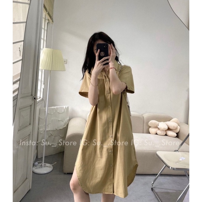 VÁY SƠMI TÚI NGỰC DÁNG SUÔNG BASIC (hình thật shop chụp)