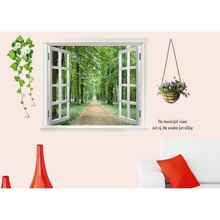 decal dán tường cửa sổ con đường
