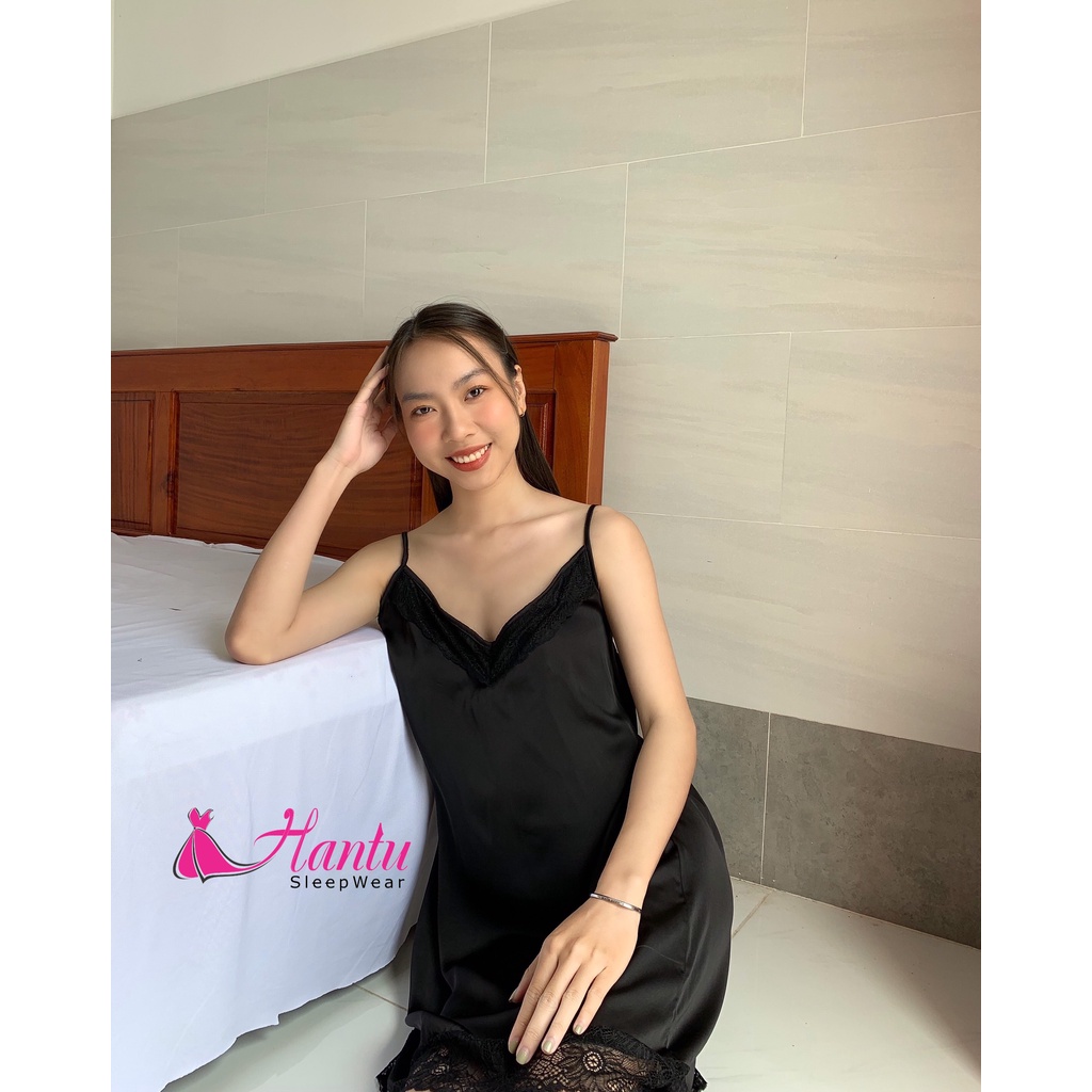 Hantu Sleepwear- Set áo choàng ngủ lụa kèm váy 2 dây mặc nhà,chụp hình cô dâu xinh xắn