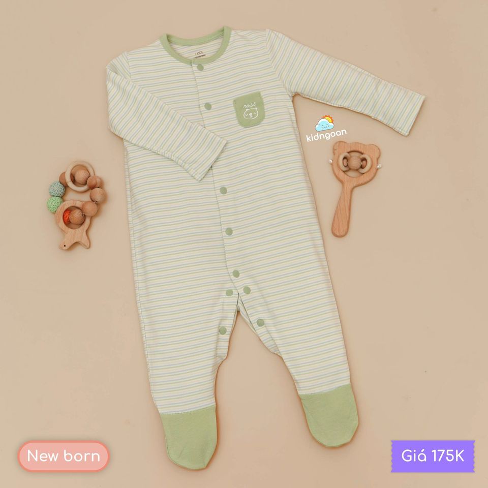 Nous quần áo trẻ sơ sinh bodysuit newborn kẻ xanh lá màu dịu mát đáng yêu