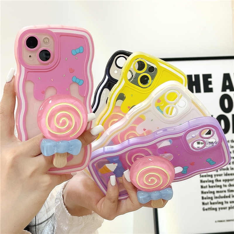 Ốp Điện Thoại TPU Mềm Trong Suốt Chống Rơi Có Giá Đỡ Hình Kẹo Mút Cho iPhone 11 12 13 14 Pro Max X XR XS Max 7plus 8plus