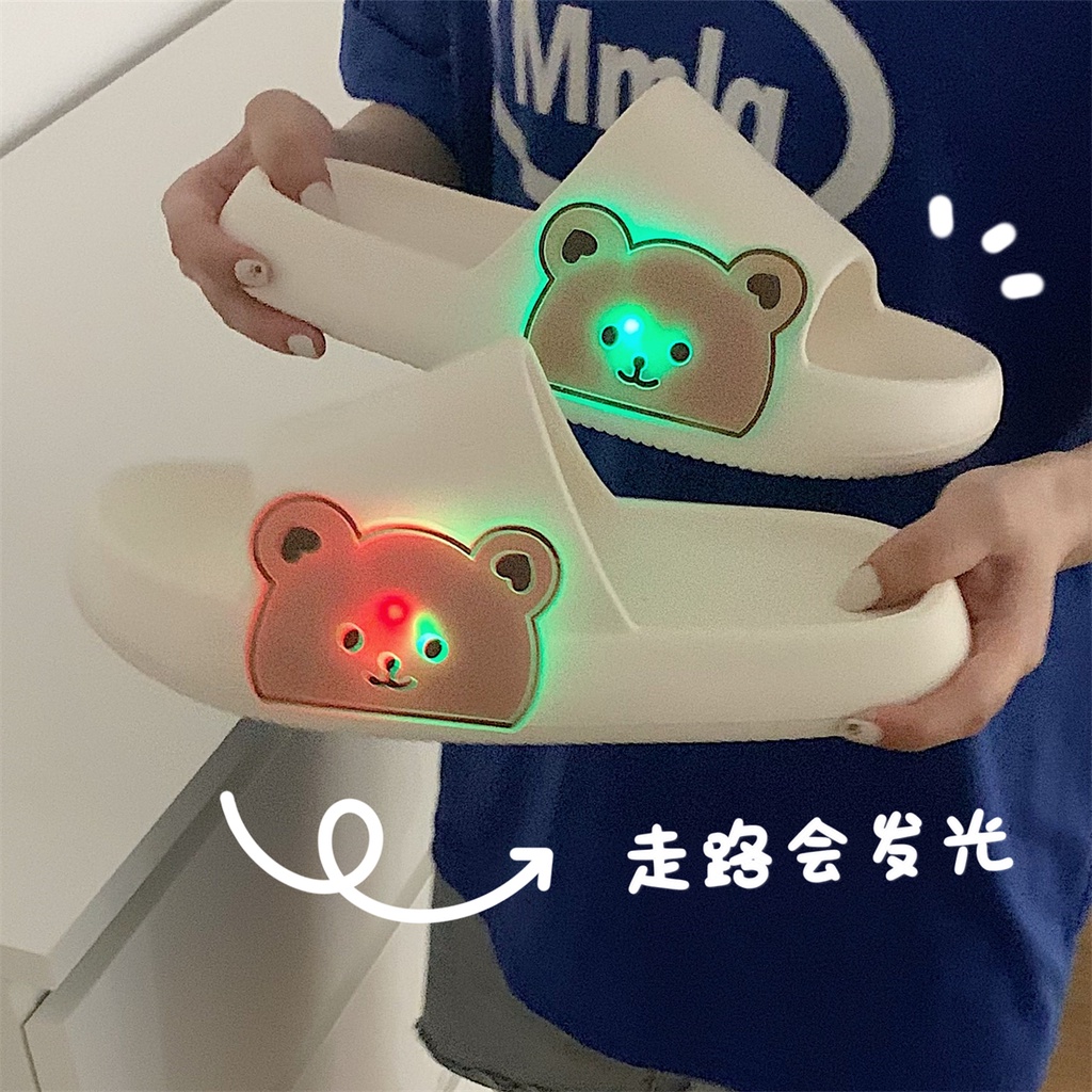 Dép quai ngang nam nữ có đèn hình thỏ gấu cute 4 màu phong cách Ulzzang Mã 115